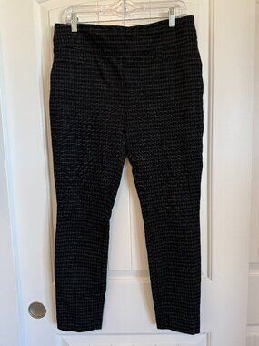 Dalia black windowpane check trousers, comfortable pull-on waistband. Size L